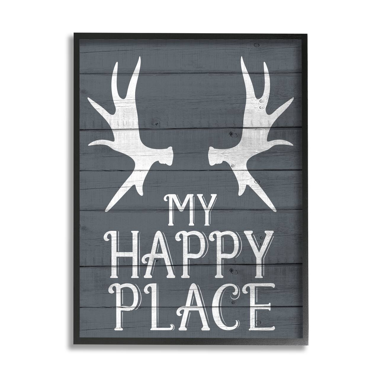 Stupell Industries Rustic My Happy Place Large Elk Antlers in Black Frame Wall Art